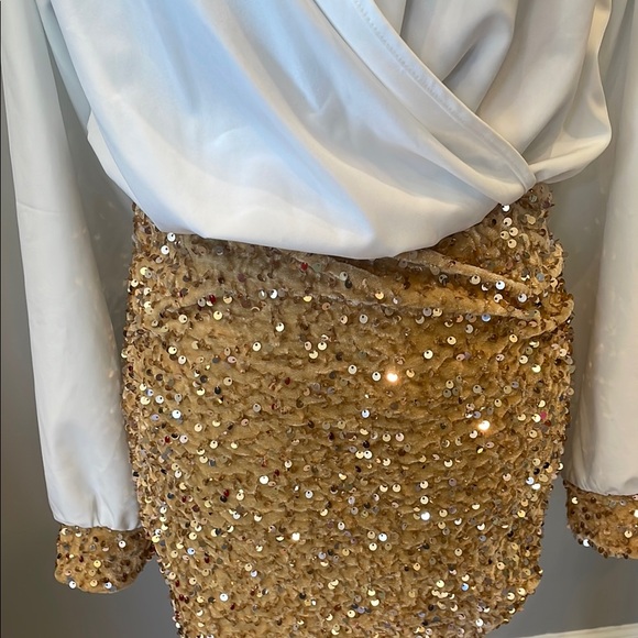 White Blouse with Gold Sequin Skirt - Picture 3 of 5